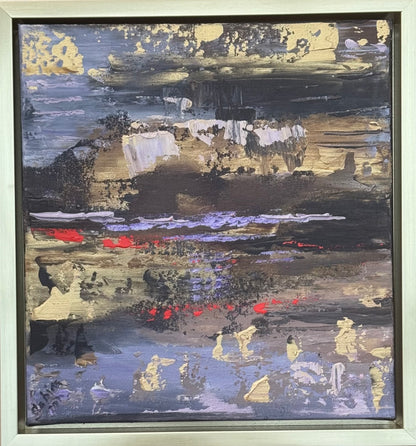 Framed Original Abstract contemporary Oil Painting On Canvas 35x35cm Sunset at lakes Oka