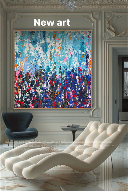 Large Abstract Original Oil Painting On 100 x100cm canvas textured Oka Wild reflections