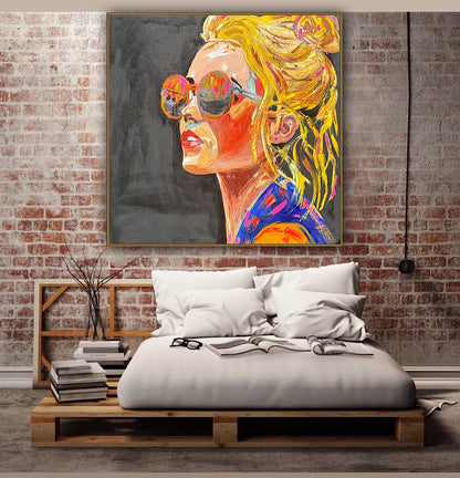Richter Style Abstract Original Oil Painting On 100 x 100cm canvas Sunshine blondie woman portrait