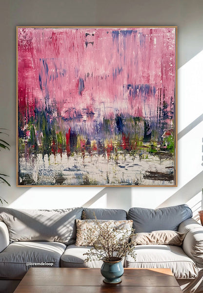 Oka style textured Original modern Abstract Oil Painting On Canvas 80 x 80cm ‘Pink Horizon’