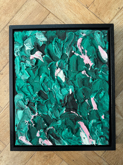 Framed in black textured Original Contemporary Abstract Oil Painting On Canvas 28x33cm Garden Love