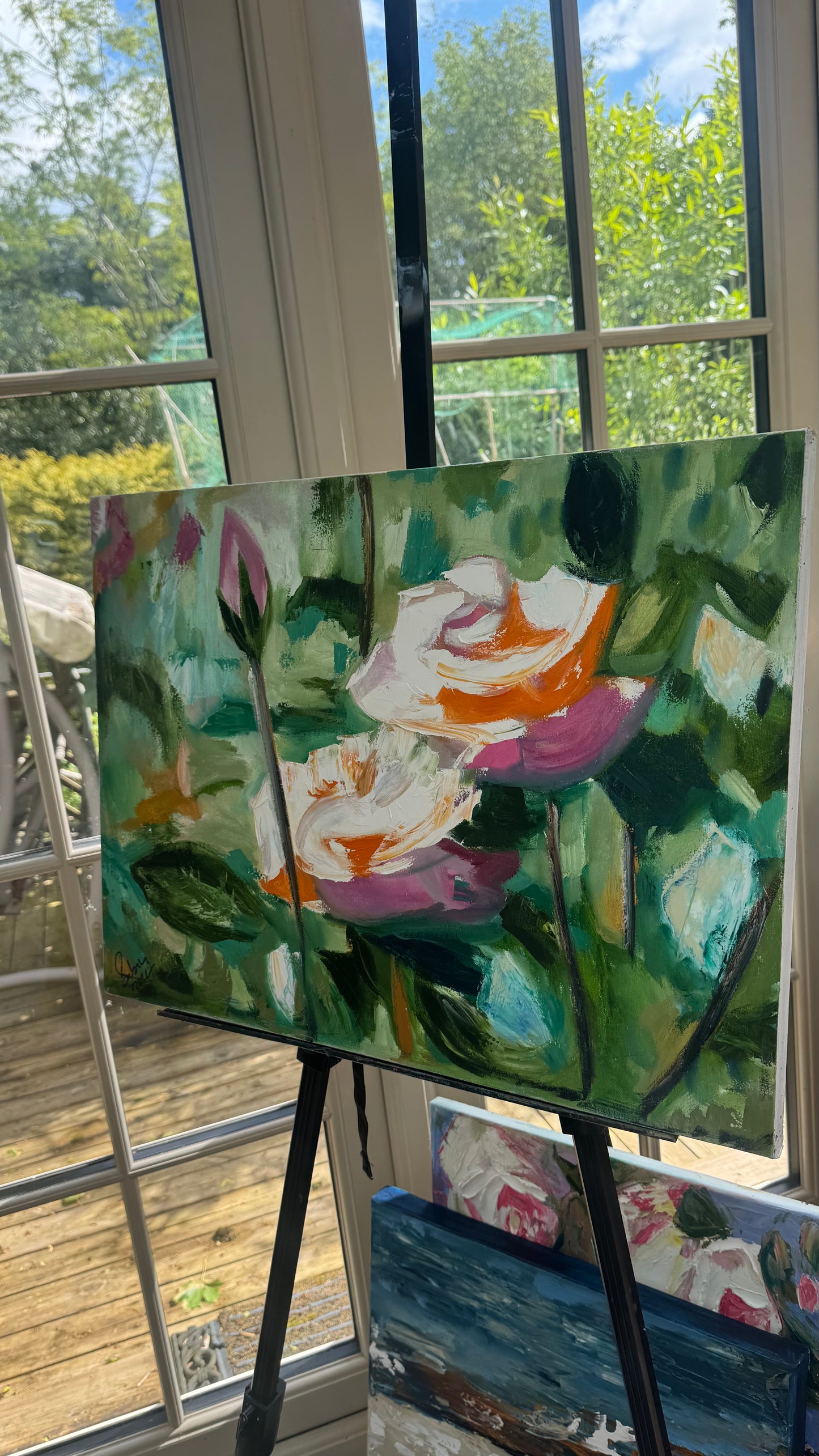 Renoir Summer white Roses Original abstract Oil Painting On Canvas 60x46cm