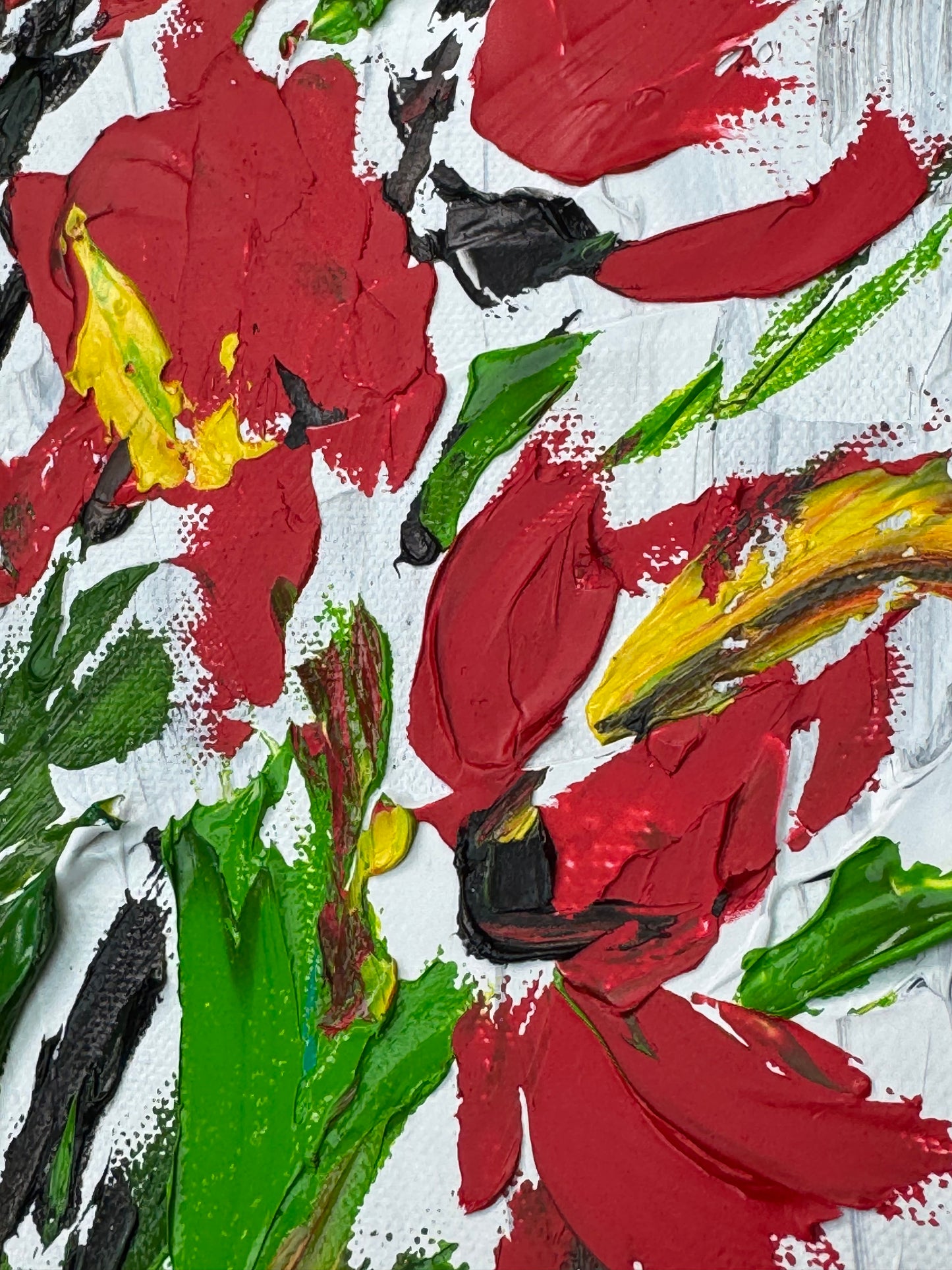 Framed Original Contemporary Abstract Oil Painting On Canvas 38 x 32cm ‘ Red Flowers