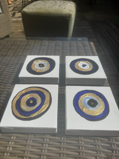 Oka set of 4 Modern Abstract Original Oil Paintings On Canvas ‘Evil Eye’  15x15cm each Nazar