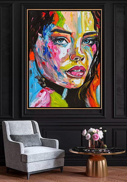 Contemporary Abstract Original Oil Painting On 100 x 80cm Canvas Chromatic Gaze woman portrait