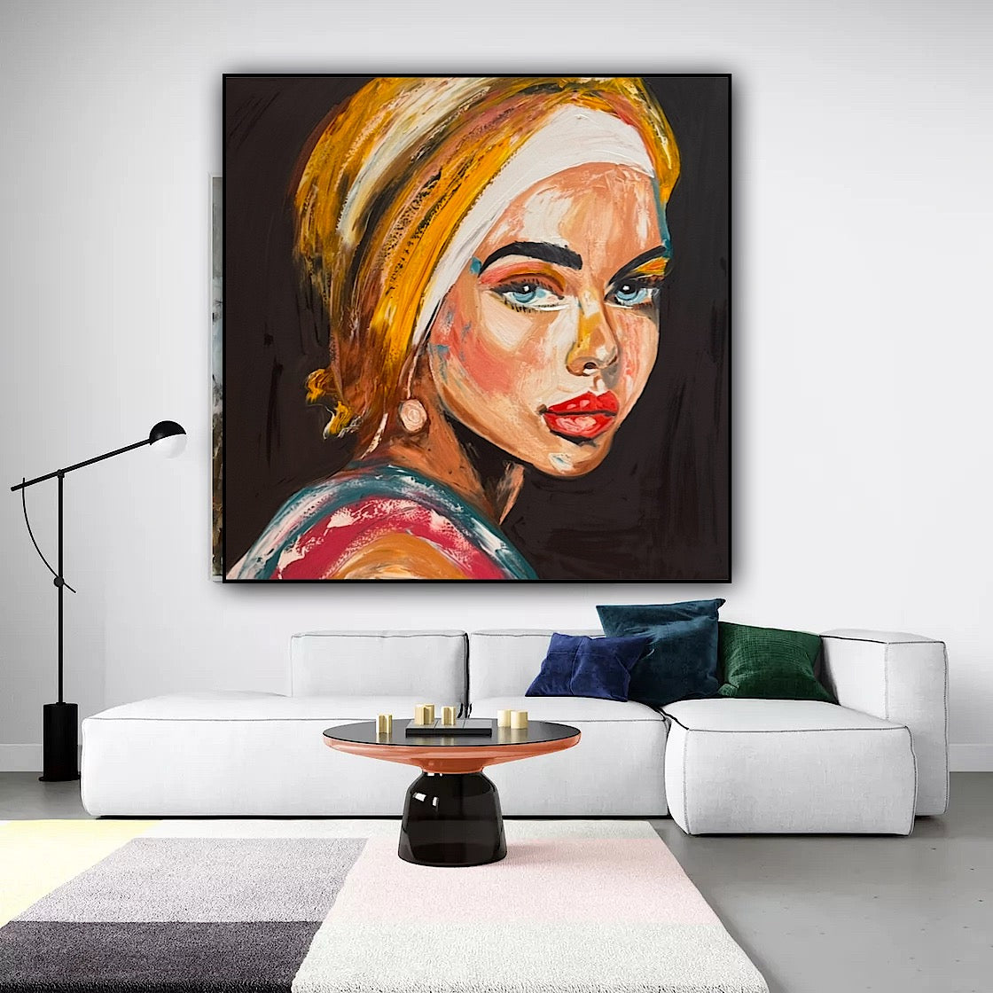 Richter Style Abstract Original Oil Painting On 90 x 90cm canvas Pillow Talk Eyes woman portrait