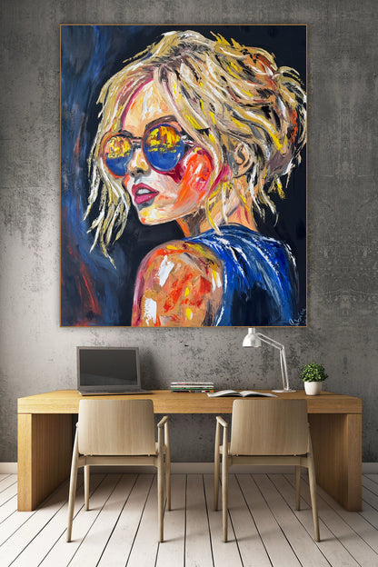 Contemporary Abstract Original Oil Painting of a woman On 90 x 76cm Canvas ‘Blondie II’ woman portrait