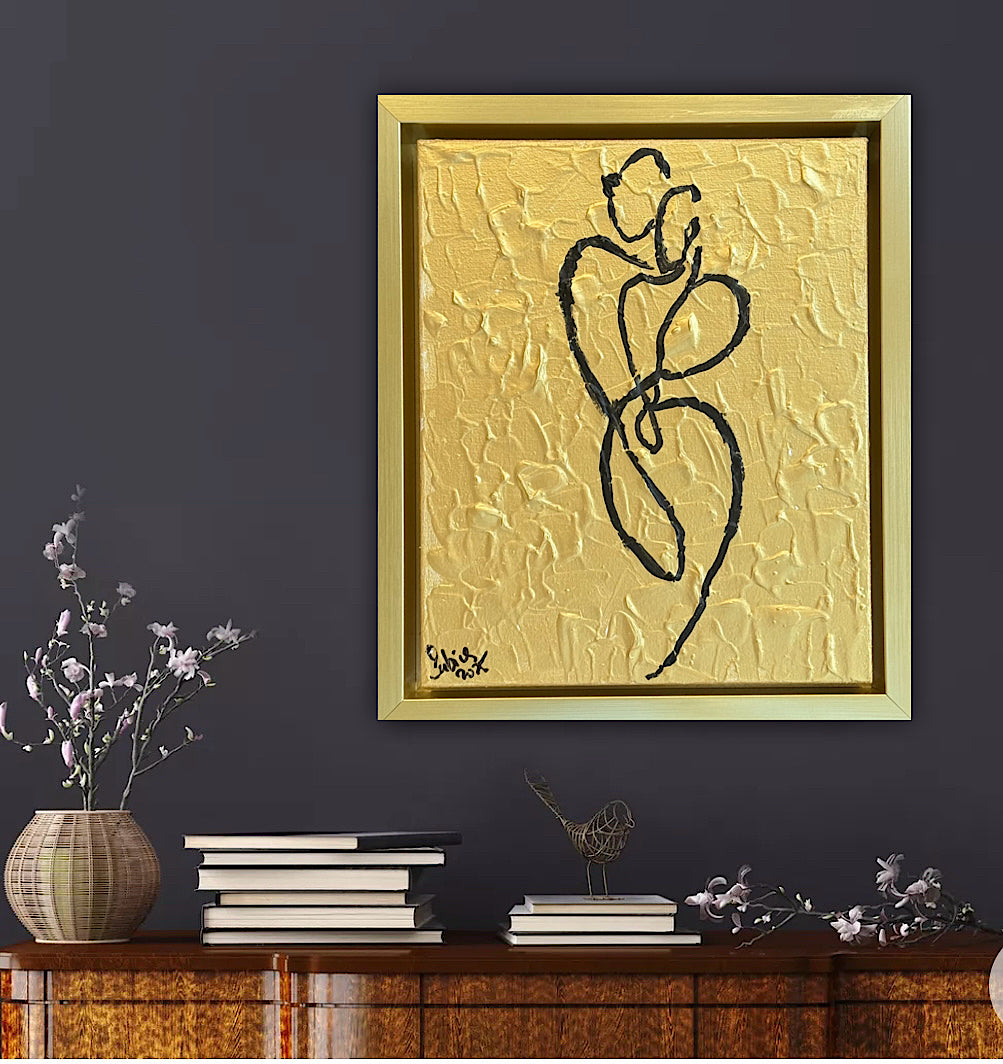 Framed in gold Original Abstract contemporary Oil Painting On Canvas 25 x 29cm Lovers Oka