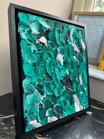 Framed in black textured Original Contemporary Abstract Oil Painting On Canvas 28x33cm Garden Love