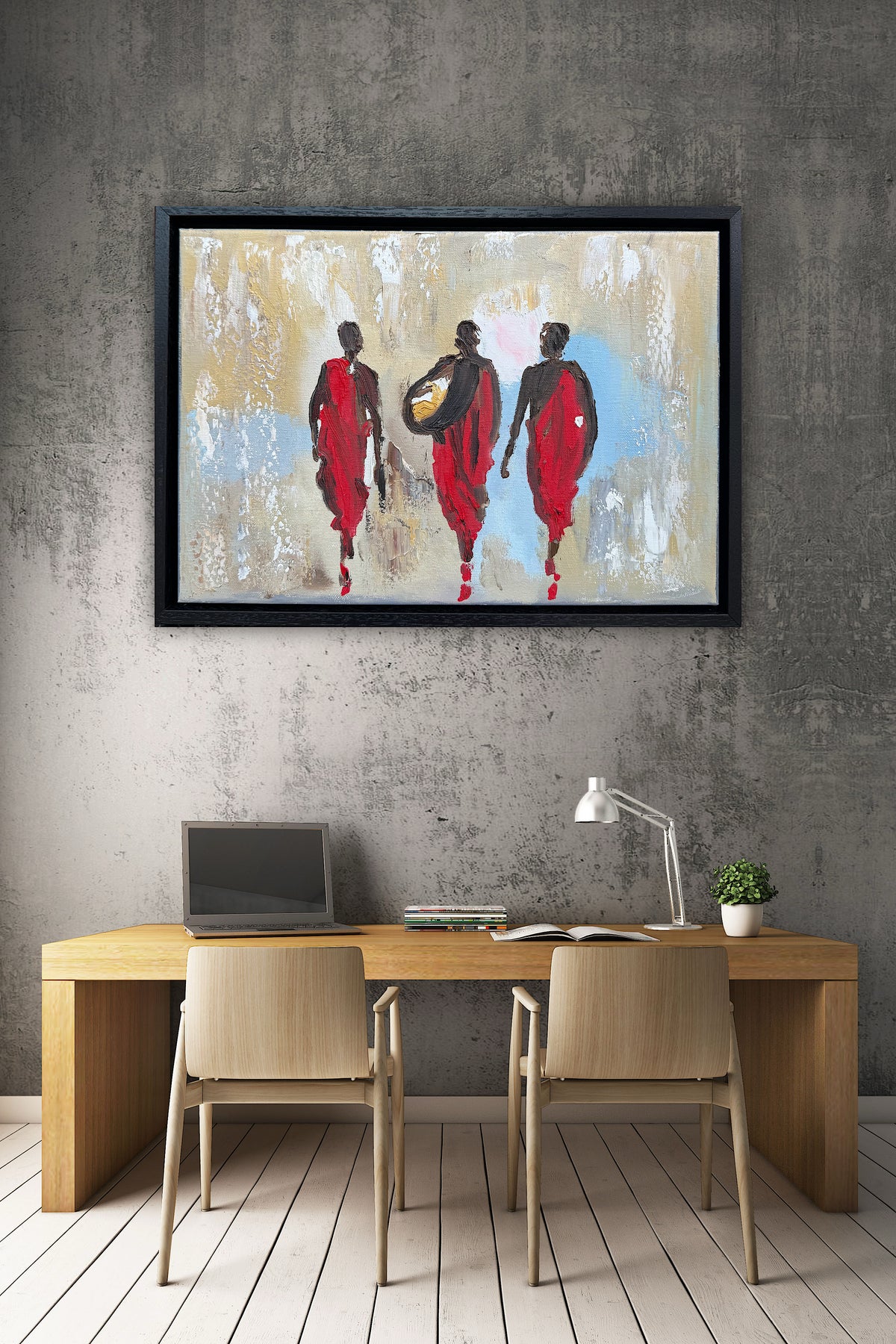 Framed in black textured Original Contemporary Abstract Oil Painting On Canvas 42x30cm Desert Walk