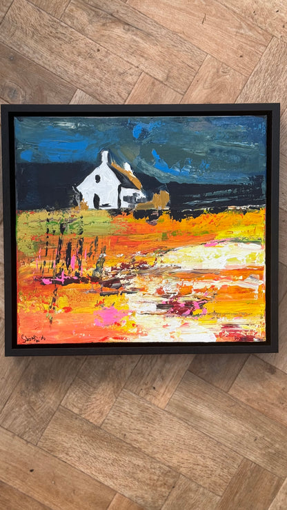 Framed Original Abstract contemporary Oil Painting On Canvas 43x40cm Magazine Irish House on a Hill Oka