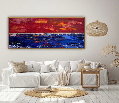 Abstract original Oil Painting On Canvas ‘Orange horizon’ 120cm X 50cm textured landscape