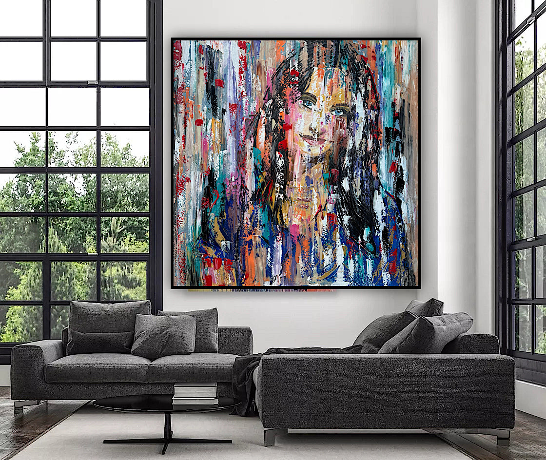 Oka Original Abstract Oil Painting On deep edge Canvas 120 x 120cm ‘Sapphire Eyes’