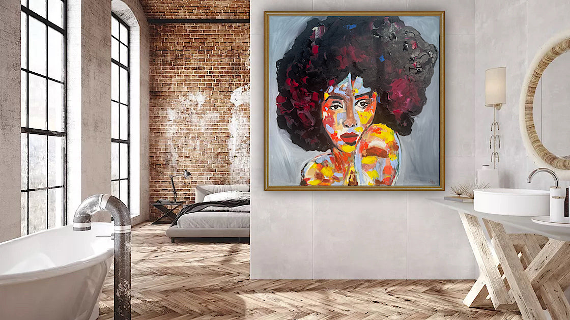 Oka Contemporary Abstract Original Oil Painting 80x80cm Canvas Woman Portrait framed