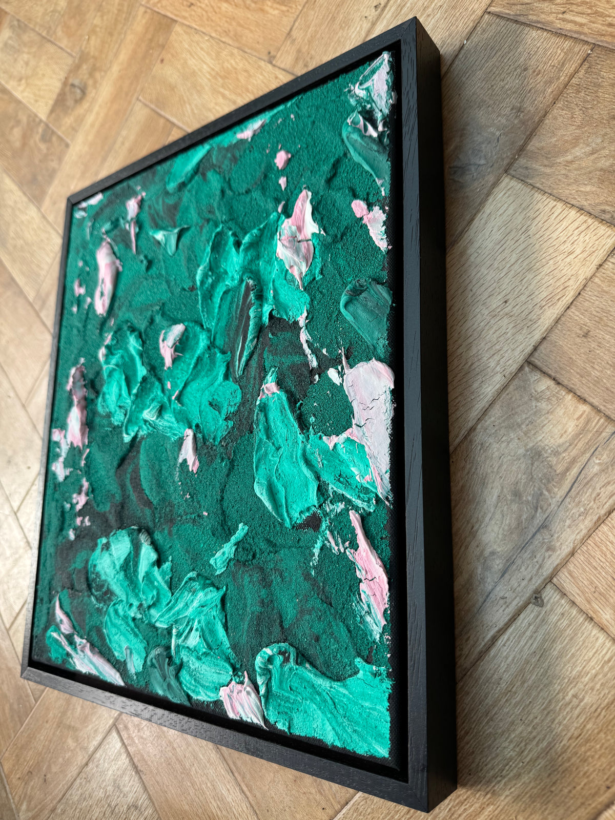 Framed in black textured Original Contemporary Abstract Oil Painting On Canvas 35x41cm Garden Love II