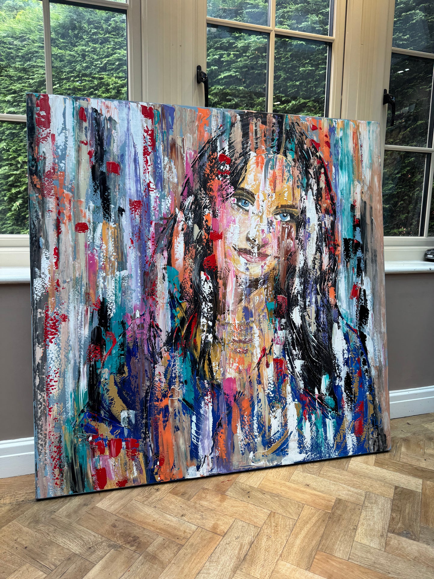 Oka Original Abstract Oil Painting On deep edge Canvas 120 x 120cm ‘Sapphire Eyes’