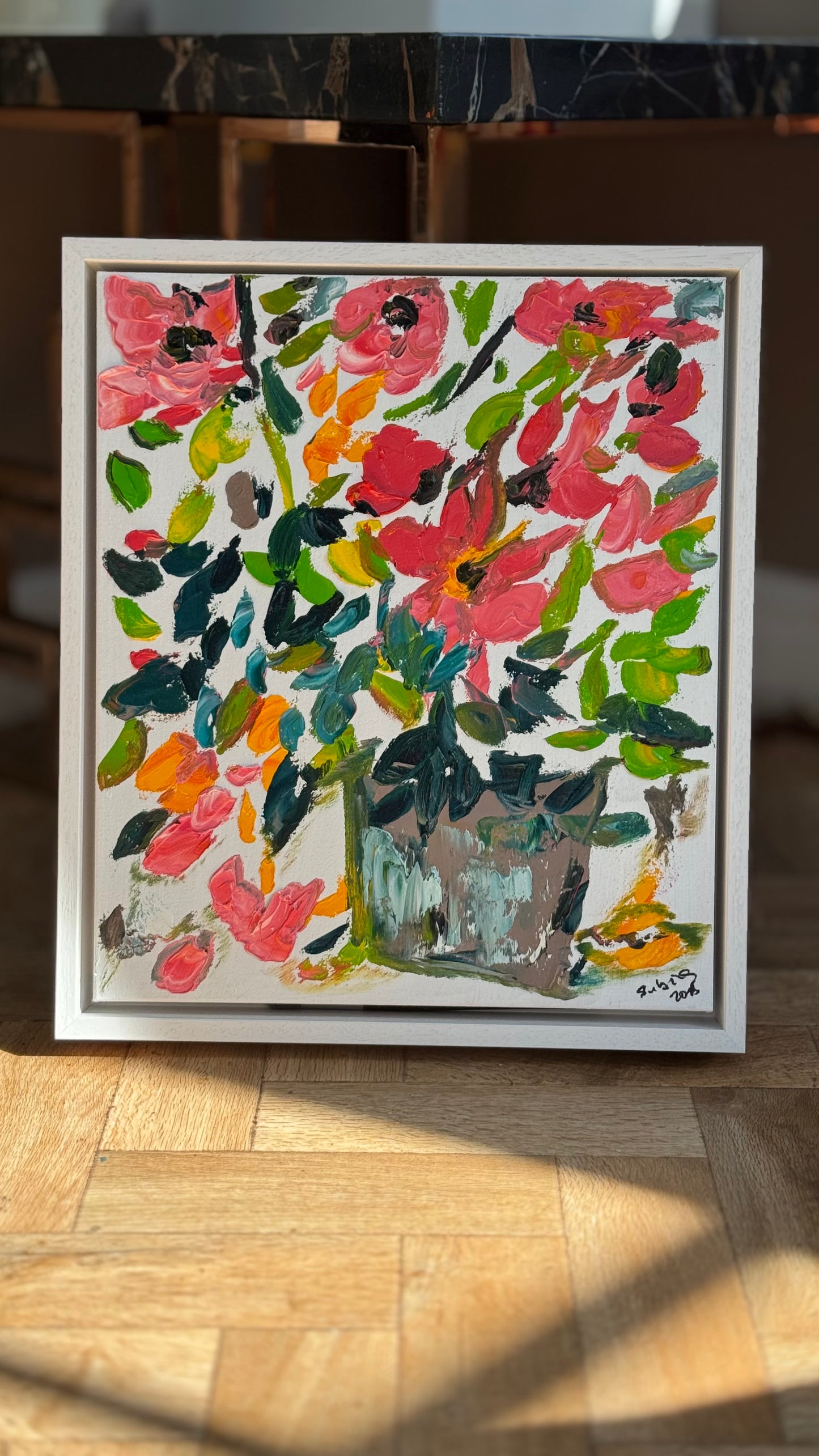 Framed Original Abstract contemporary Oil Painting On Canvas 45x40cm Floral dream textured Oka