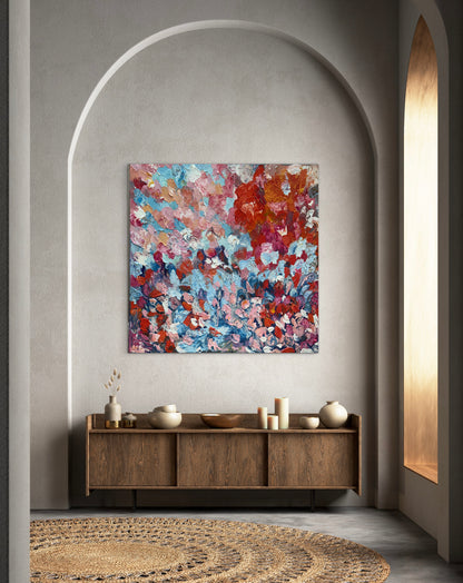 Modern Original textured Abstract Oil Painting On deep edge Canvas 120 x 120cm ‘Convergence ‘