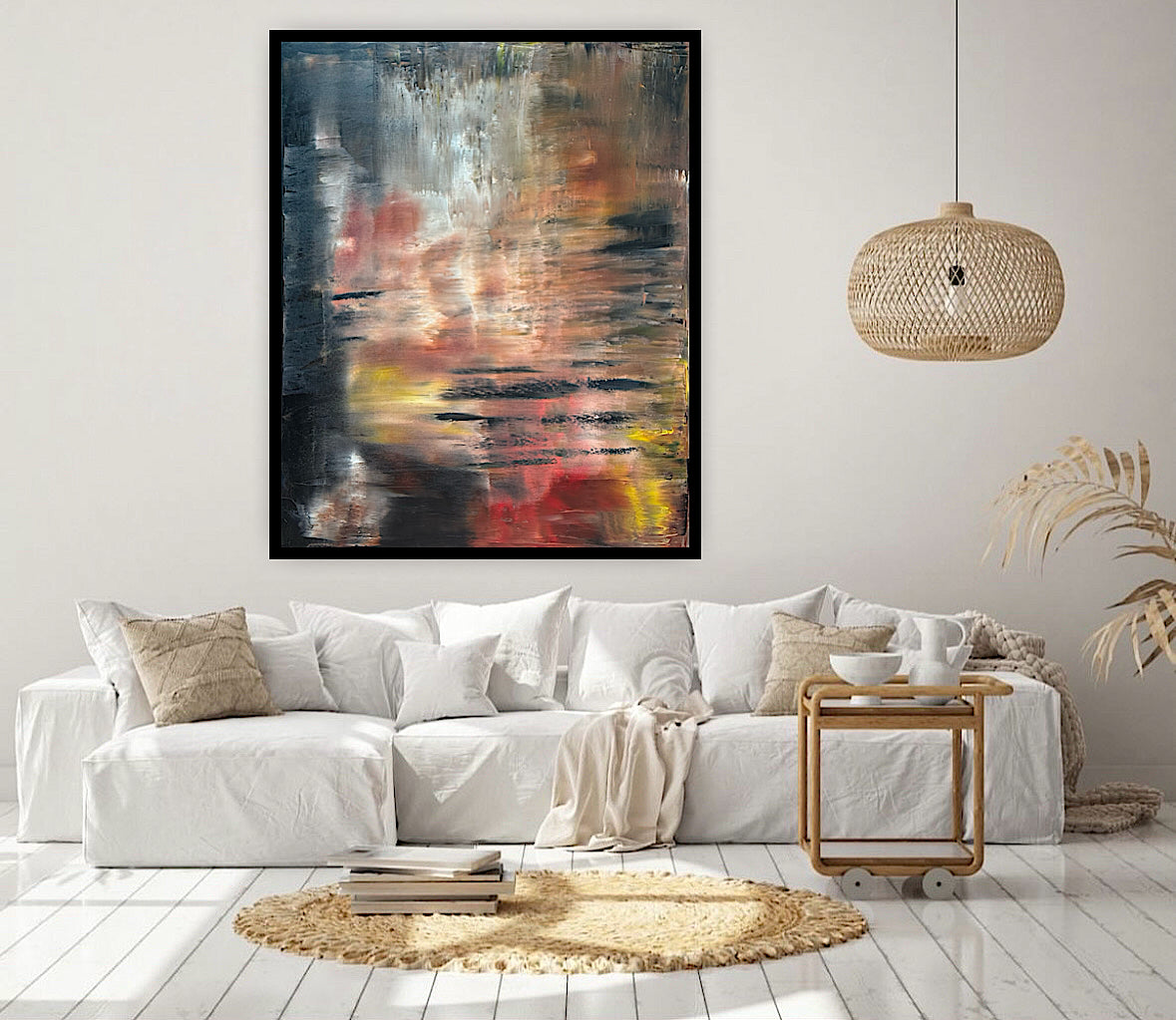 Framed in black Contemporary Abstract Original Oil Painting On  100 x 80cm canvas Molten Light