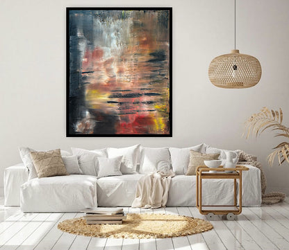 Framed in black Contemporary Abstract Original Oil Painting On  100 x 80cm canvas Molten Light