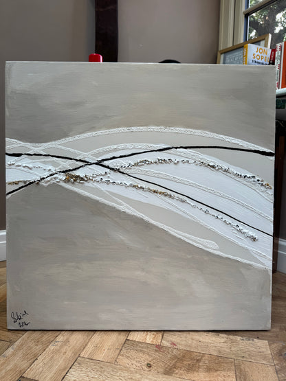 Set of 2 Modern Abstract Original Paintings On Canvas textured ‘Pebbles’  61 x 61cm each