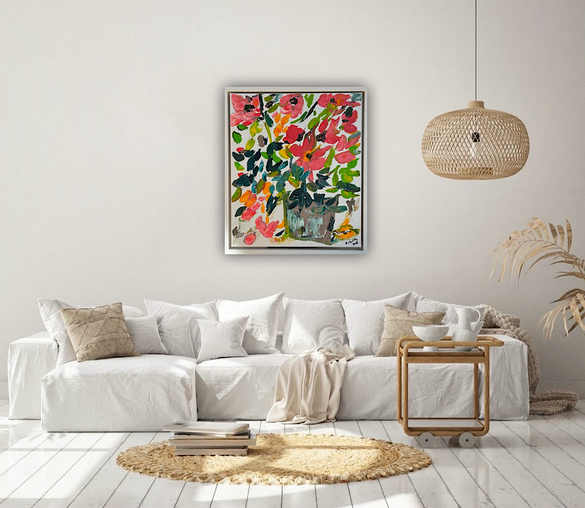 Framed Original Abstract contemporary Oil Painting On Canvas 45x40cm Floral dream textured Oka