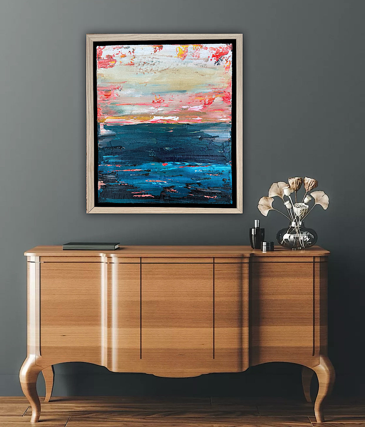 Framed in oak Original Abstract contemporary Oil Painting On Canvas 38x33cm  textured Oka Elysian Waters
