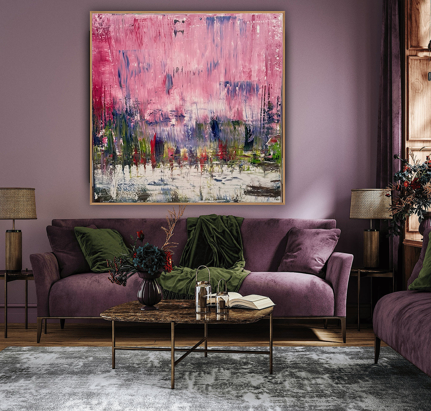 Oka style textured Original modern Abstract Oil Painting On Canvas 80 x 80cm ‘Pink Horizon’