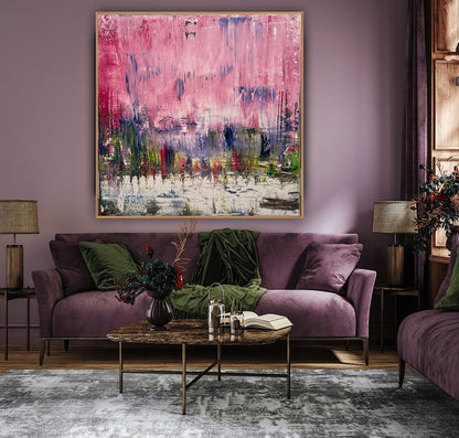 Oka style textured Original modern Abstract Oil Painting On Canvas 80 x 80cm ‘Pink Horizon’