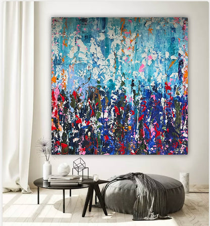 Large Abstract Original Oil Painting On 100 x100cm canvas textured Oka Wild reflections