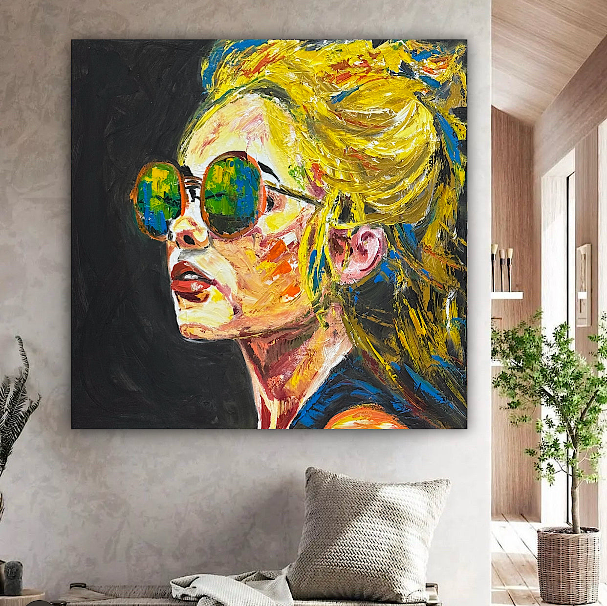 Abstract Original Oil Painting On Canvas 80x80cm Blondie Portrait of Woman textured