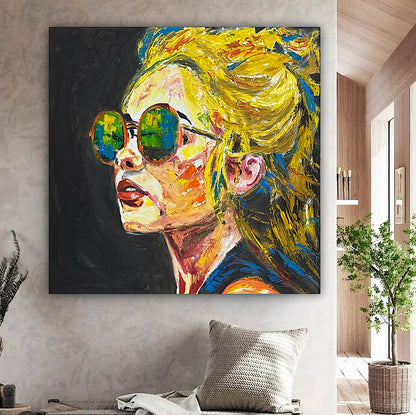 Abstract Original Oil Painting On Canvas 80x80cm Blondie Portrait of Woman textured
