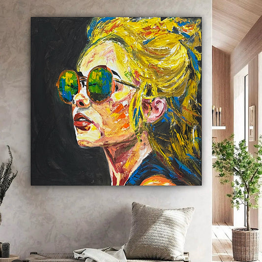 Abstract Original Oil Painting On Canvas 80x80cm Blondie Portrait of Woman textured