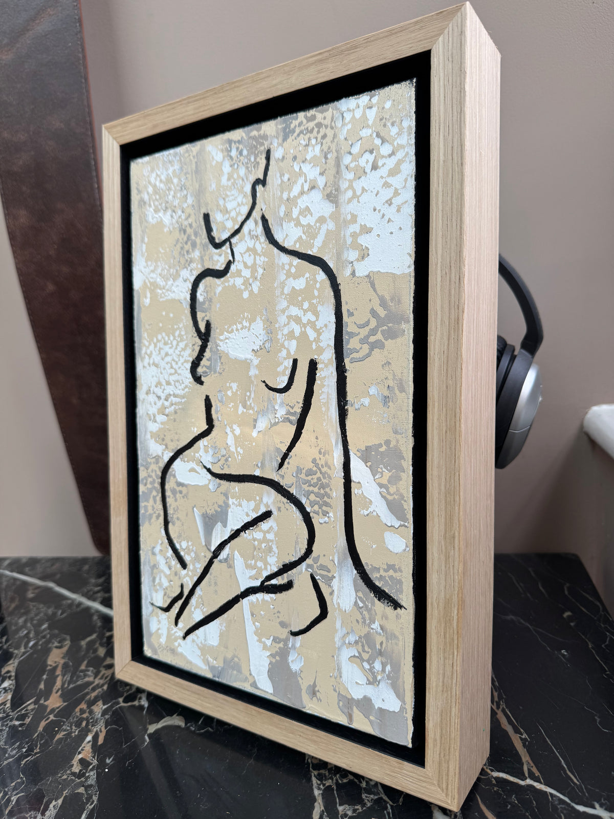 Framed in solid oak textured Original Contemporary Abstract Oil Painting On Canvas 24x36cm Nude