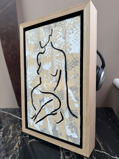 Framed in solid oak textured Original Contemporary Abstract Oil Painting On Canvas 24x36cm Nude
