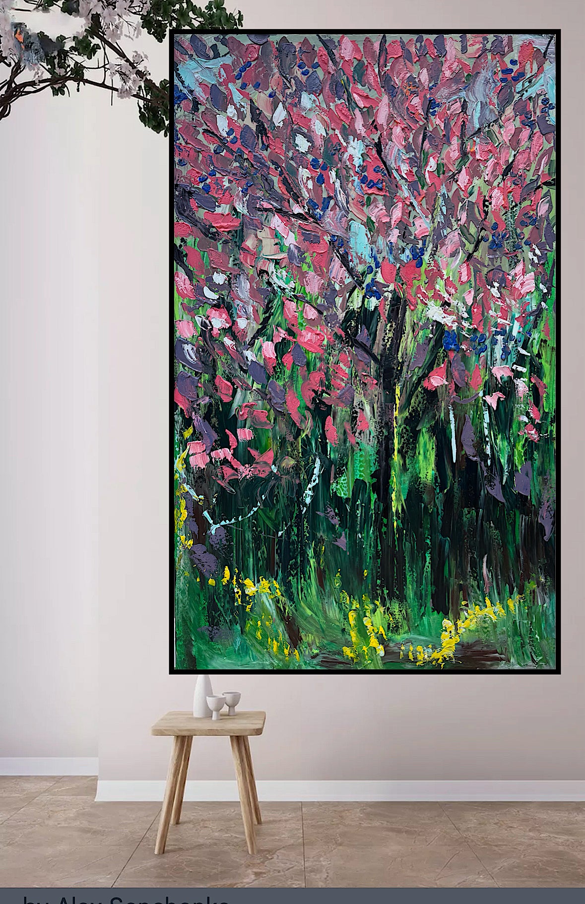 Original Abstract Oil Painting On Canvas 153 x 92cm Magnolia tree Oka