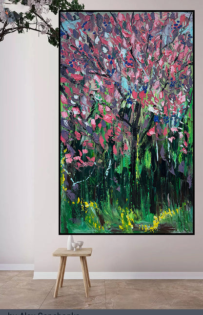 Original Abstract Oil Painting On Canvas 153 x 92cm Magnolia tree Oka