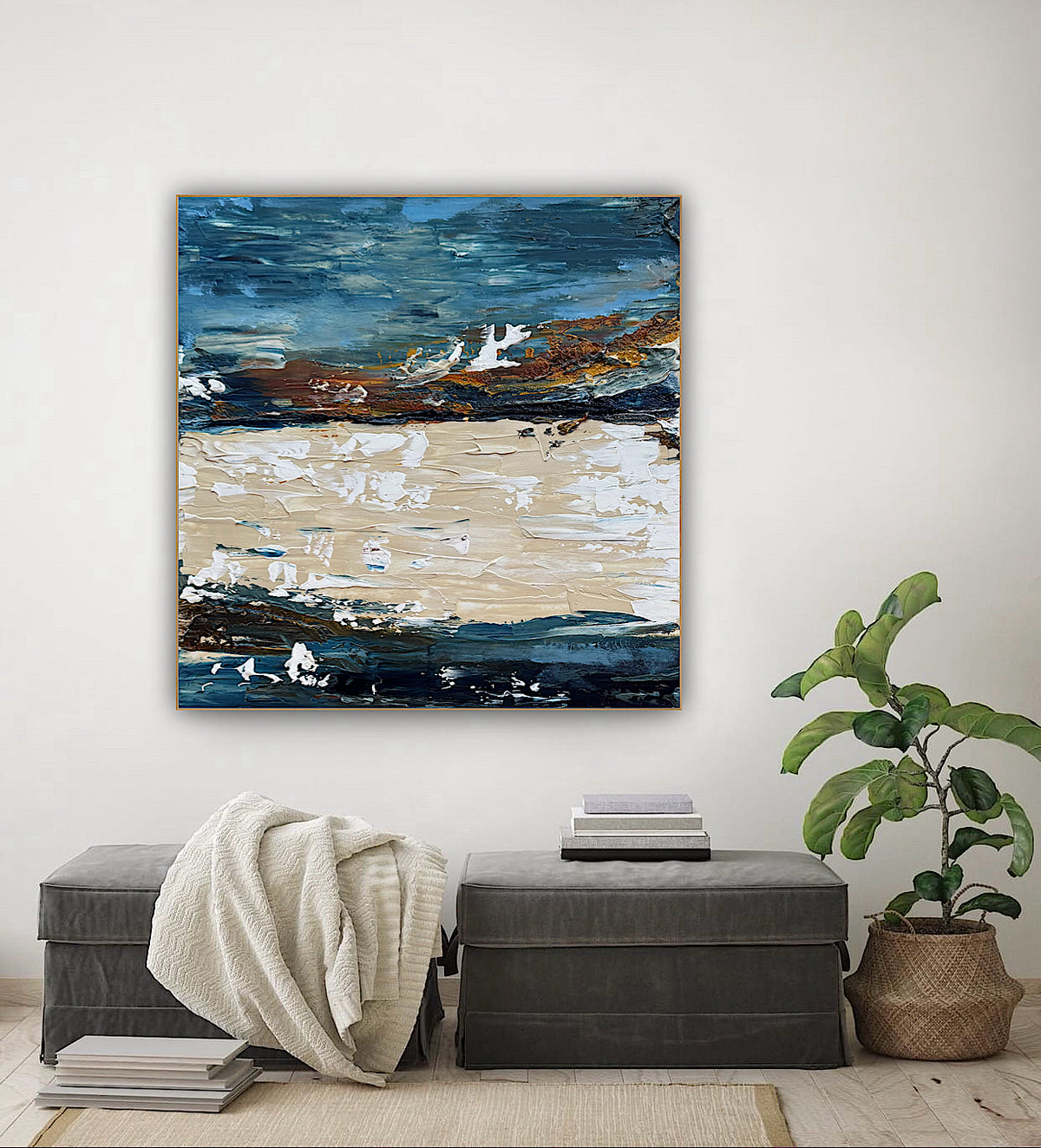 Original Abstract contemporary Oil Painting On Canvas 50x50cm Amalfi Coast Oka