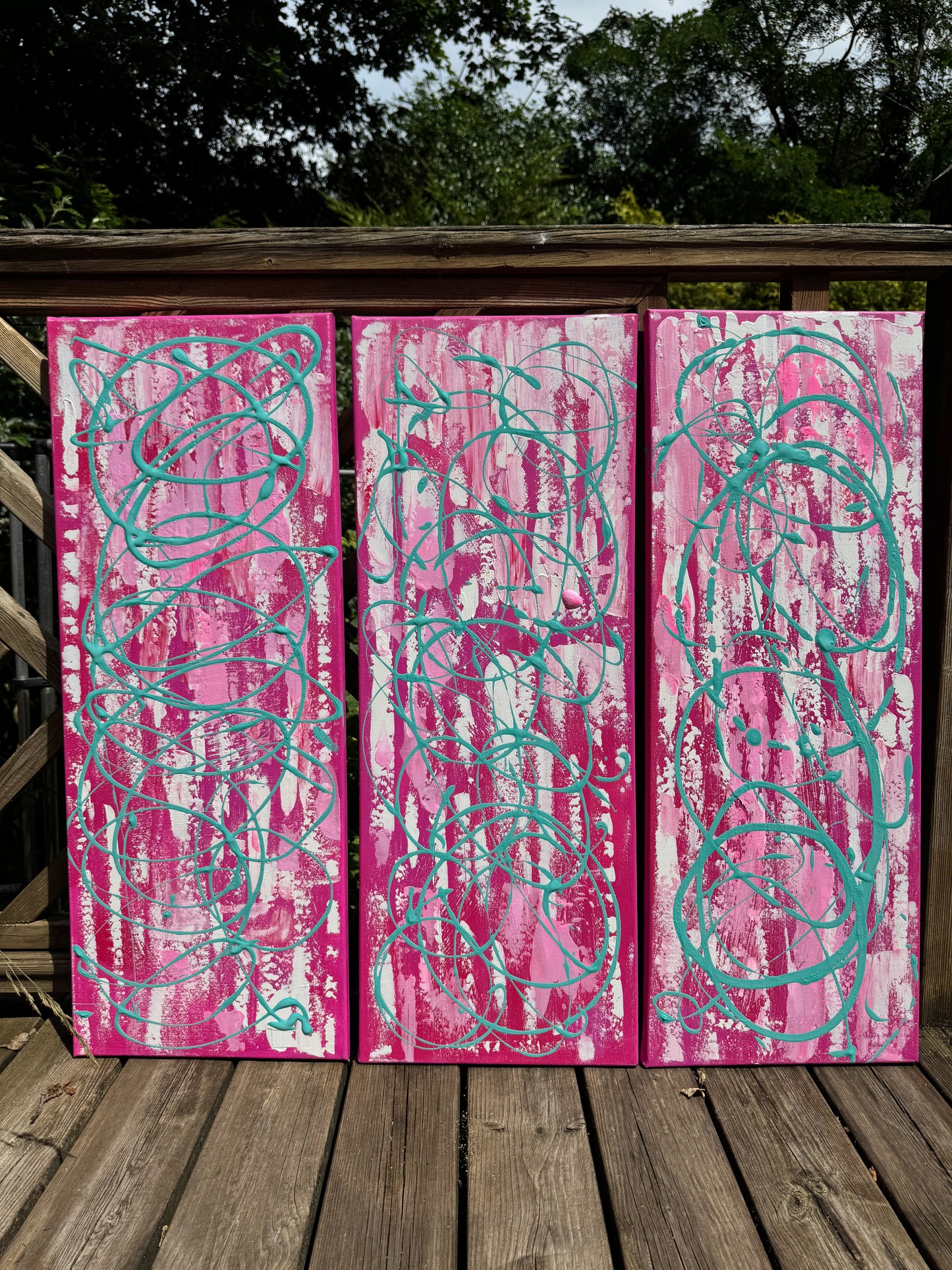 Oka set of 3 Modern Abstract Original Oil Paintings On Canvas ‘’Japan blossom’ 80 x 90 cm overall