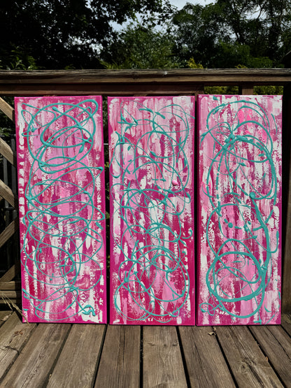 Oka set of 3 Modern Abstract Original Oil Paintings On Canvas ‘’Japan blossom’ 80 x 90 cm overall