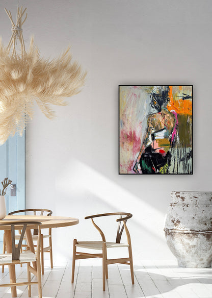 Contemporary Abstract Original Oil Painting On 90 x 76cm canvas Mademoiselle Mid-Departure