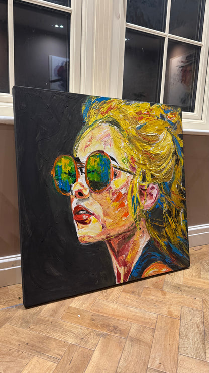Abstract Original Oil Painting On Canvas 80x80cm Blondie Portrait of Woman textured