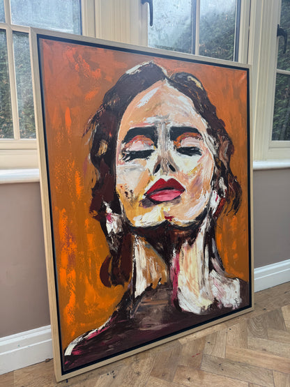 Richter StyLe Abstract Original Oil Painting On Canvas 100x80cm Ember Muse portrait framed in oak