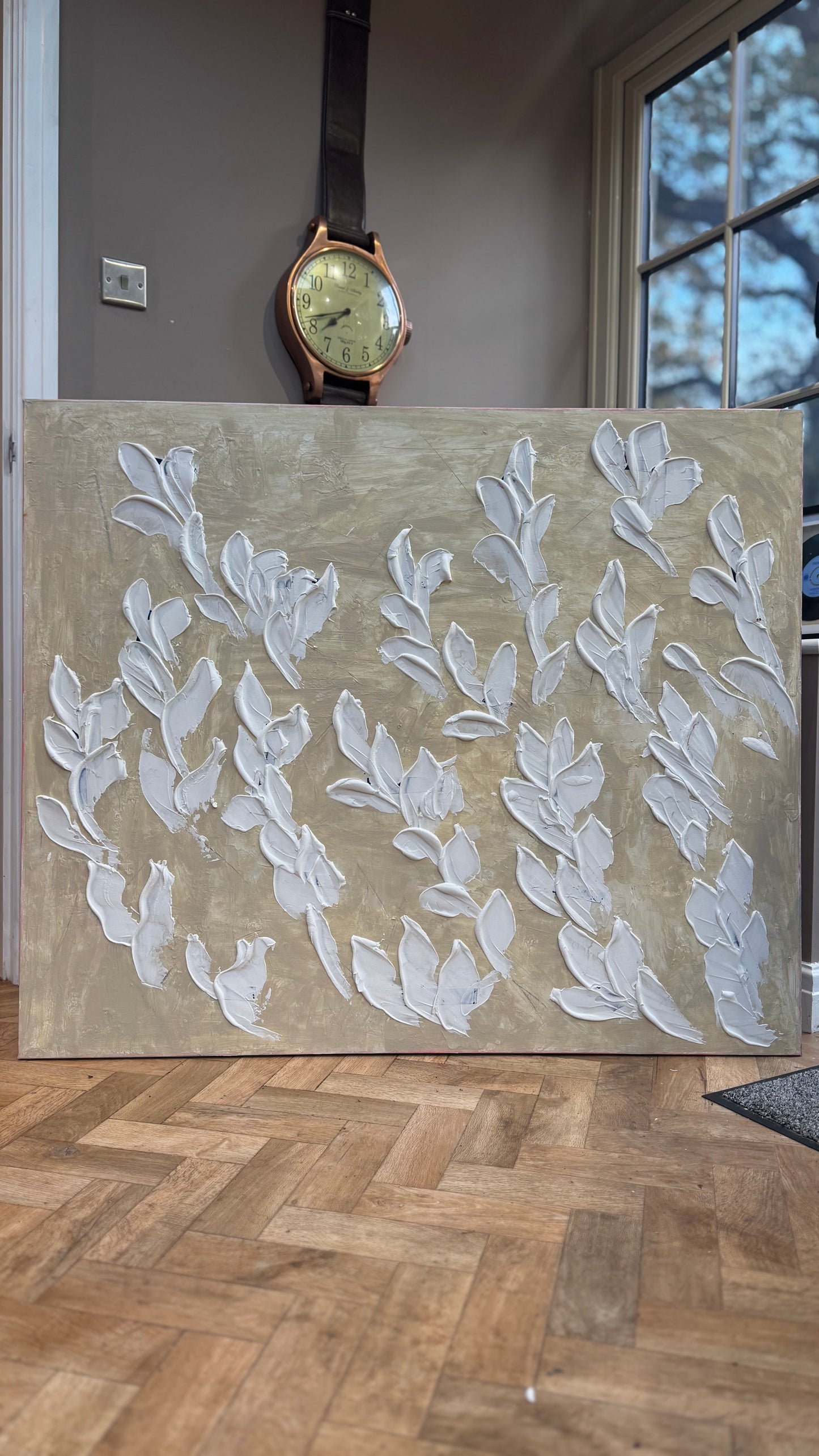 Textured Original Abstract Oil Painting On Canvas stream of leaves 120x100cm Oka