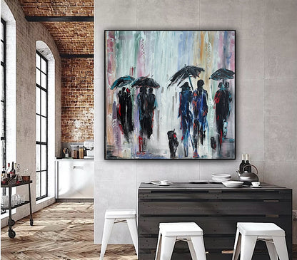 Richter Original Abstract Oil Painting 100x100cm On  4.2cm Canvas London Rain II