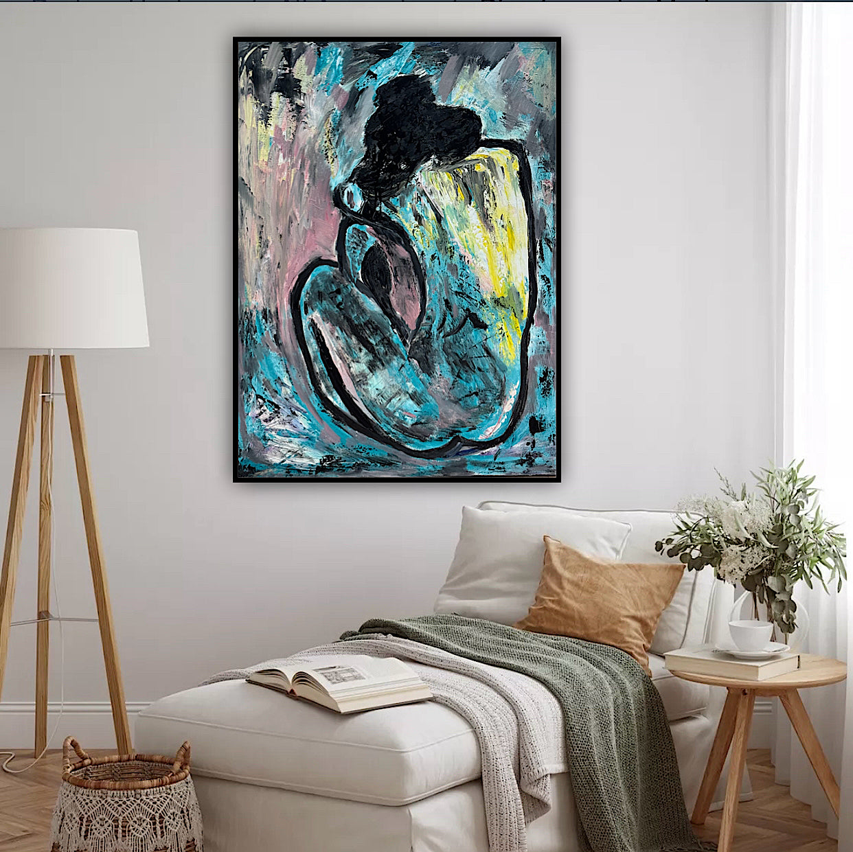 Large Picasso Abstract Style Original Oil Painting 100X76cm Blue Nude available now