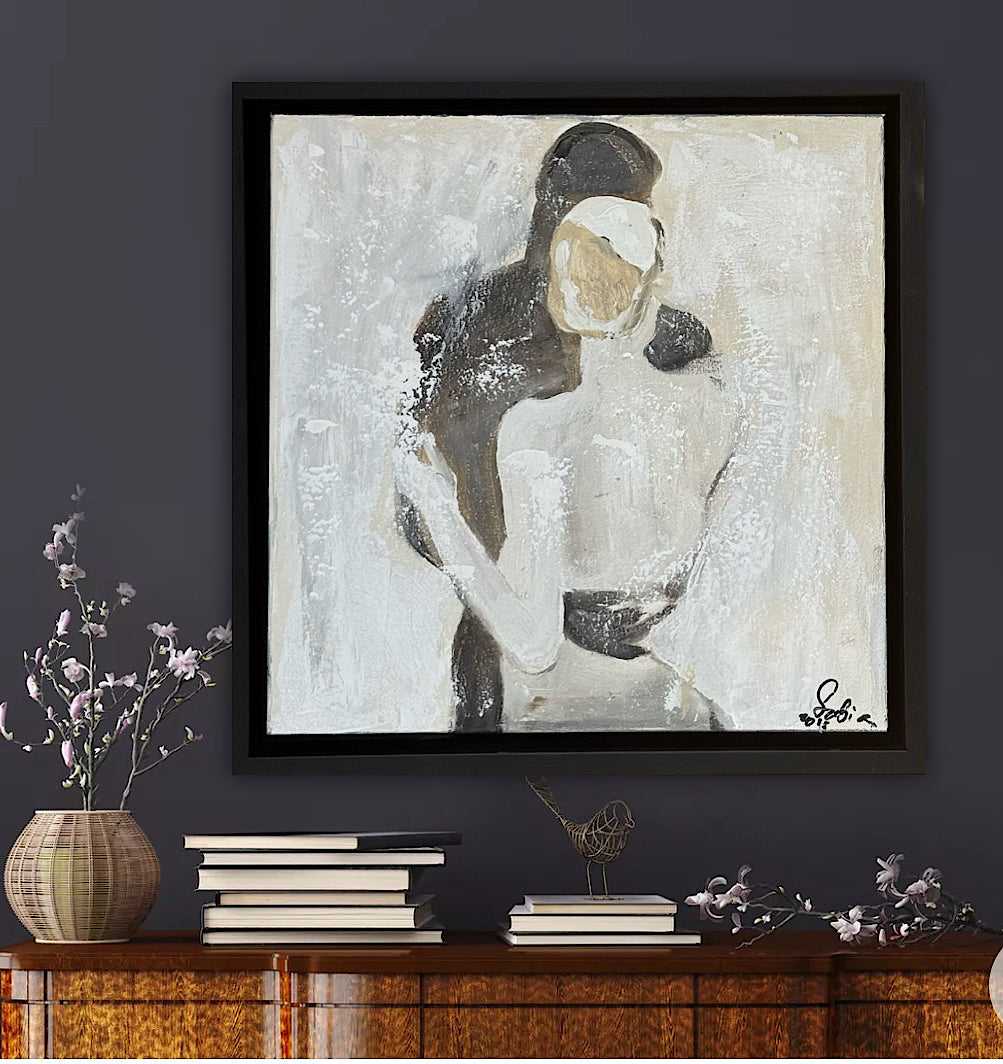 Framed Original Abstract contemporary Oil Painting On Canvas 35x35cm  love dance oka