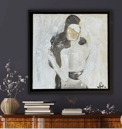 Framed Original Abstract contemporary Oil Painting On Canvas 35x35cm  love dance oka