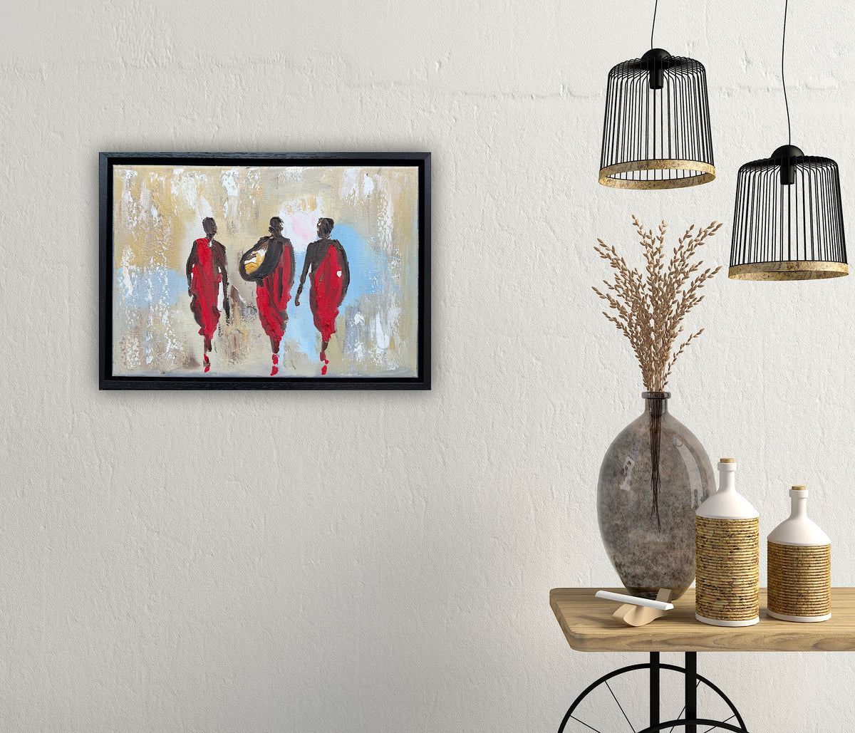 Framed in black textured Original Contemporary Abstract Oil Painting On Canvas 42x30cm Desert Walk