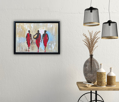 Framed in black textured Original Contemporary Abstract Oil Painting On Canvas 42x30cm Desert Walk